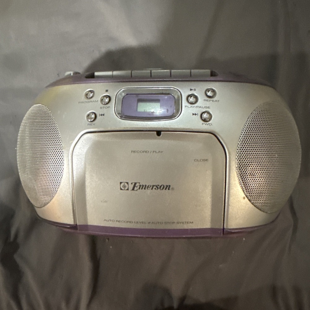 Y2K 2000s Emerson CD Player Cassette Boombox FM Radio Purple PD6517PL Works!!